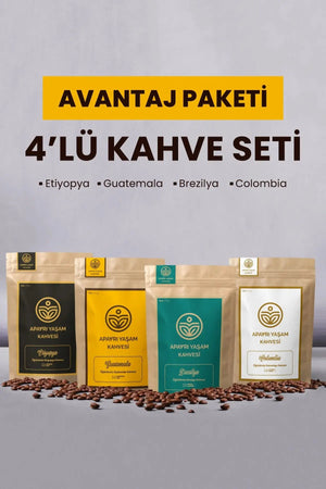 Taze Kavrulmuş Dünya Kahveleri 4'lü Avantaj Paketi Kolombiya, Etiyopya, Guatemala, Brezilya Apayrı Yaşam