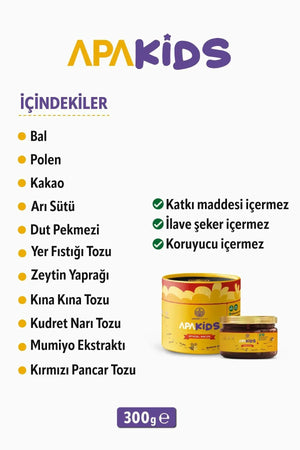 Çocuklara Özel Mumiyo, Arı Sütü, Polen Içeren Yoğunlaştırılmış Bio Macun %100 Bitkisel Apakids Apayrı Yaşam