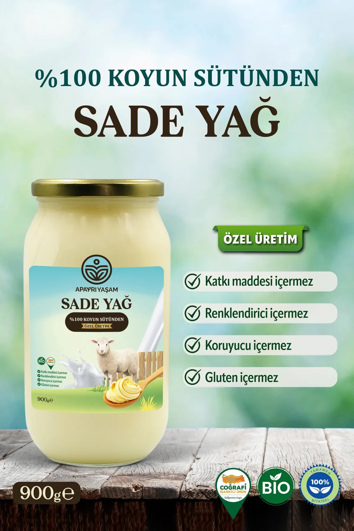 %100 Koyun Sütünden Özel Üretim Sade Yağ Yemeklik (Laktosuz, Kazeinsiz, Ghee)