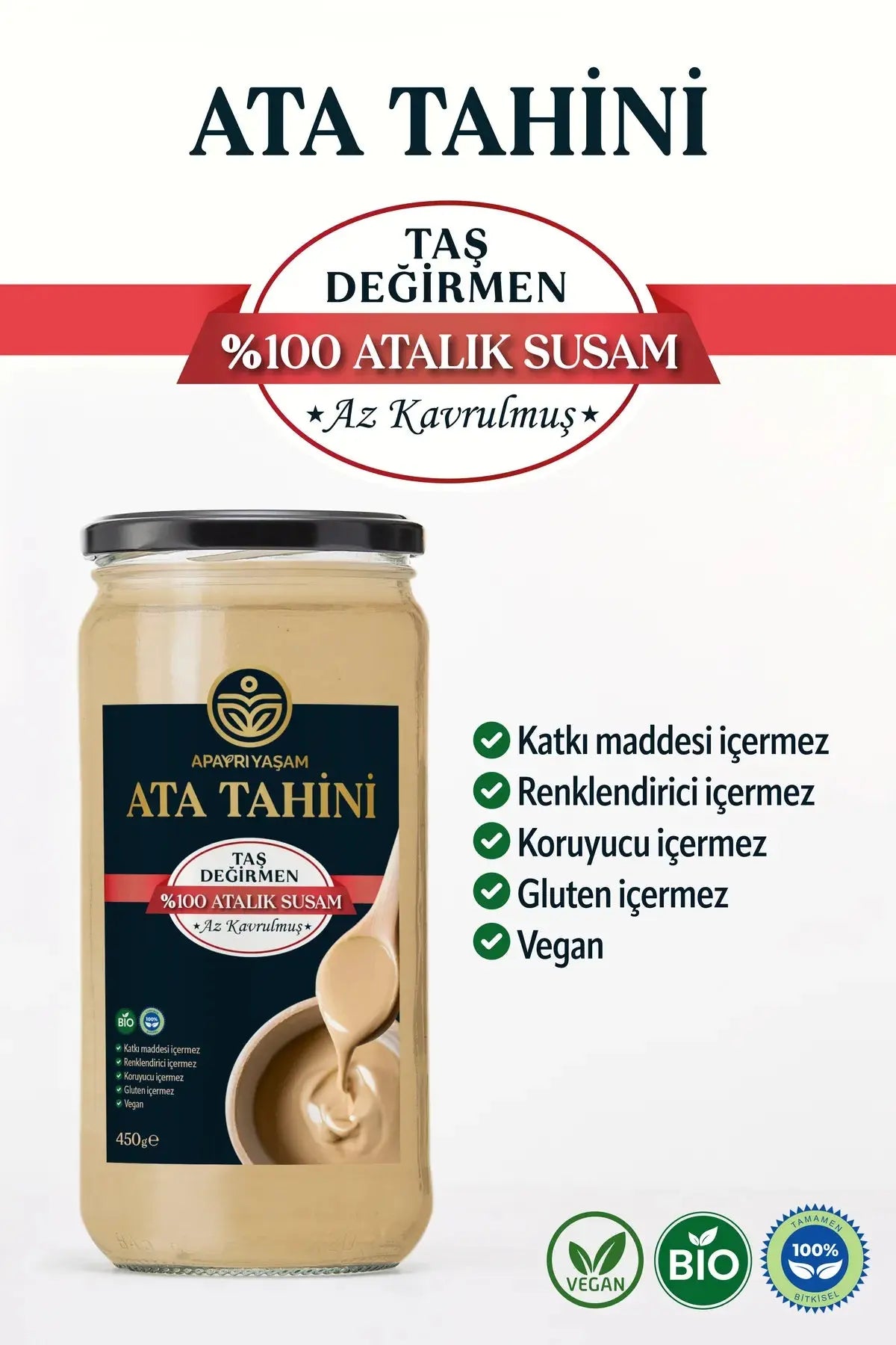 Çok Az Kavrulmuş Taş Değirmenden Özel Ata Tahini 450g Apayrı Yaşam