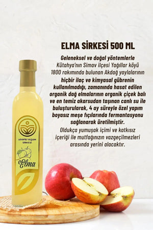 Doğal Fermantasyon Elma Sirkesi Katkısız %100 Doğal Yumuşak Içim 500ml Apayrı Yaşam