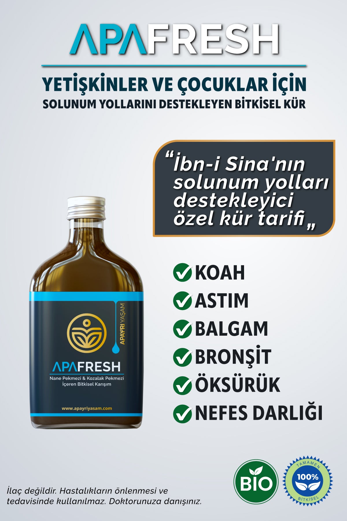 Alt Ve Üst Solunum Yolları Destekleyici Bio Şurup %100 Bitkisel Apafresh 200 mL
