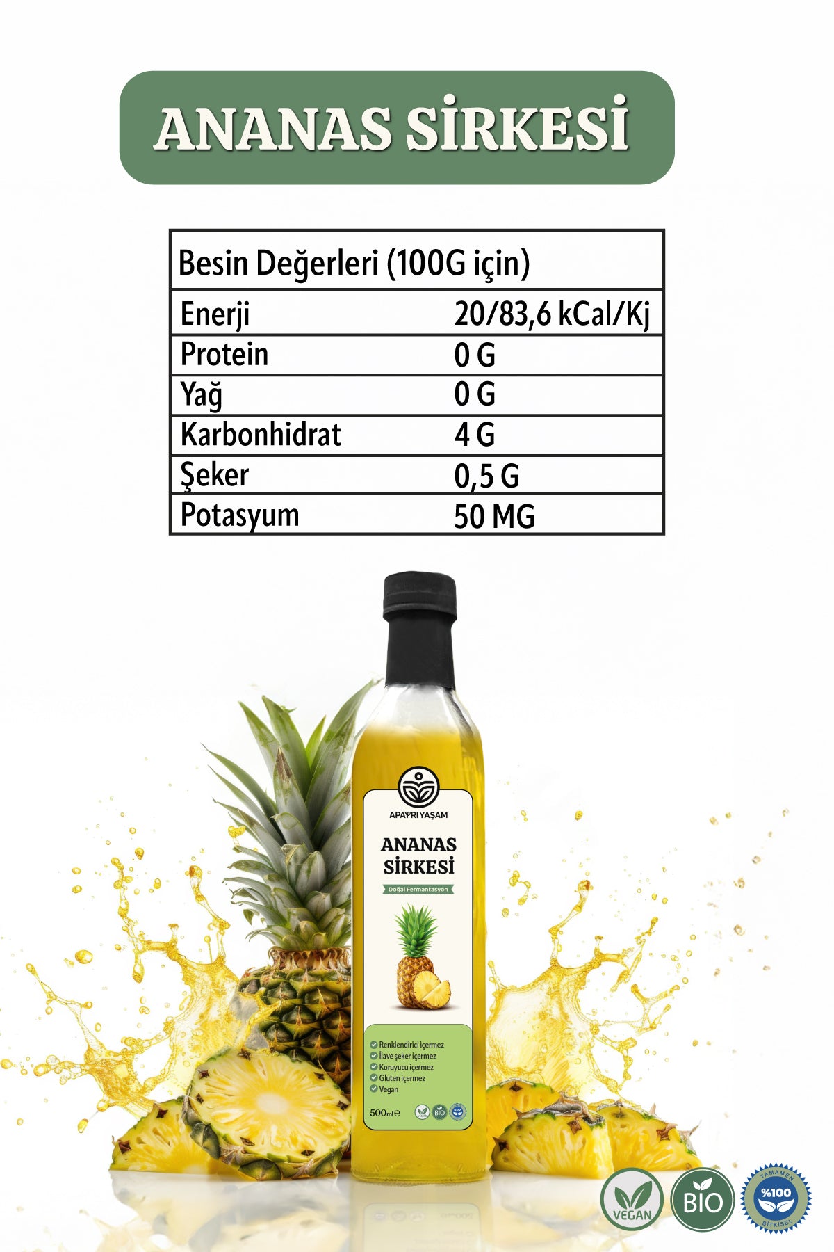 Ananas Sirkesi Doğal Fermantasyon Özel Üretim 500 ml