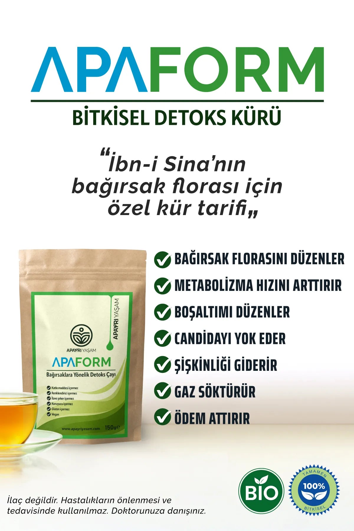 Kilo Verme Ve Boşaltıma Yardımcı, Ödem, Gaz, Şişkinlik Giderici Bio Detoks Çayı Apaform