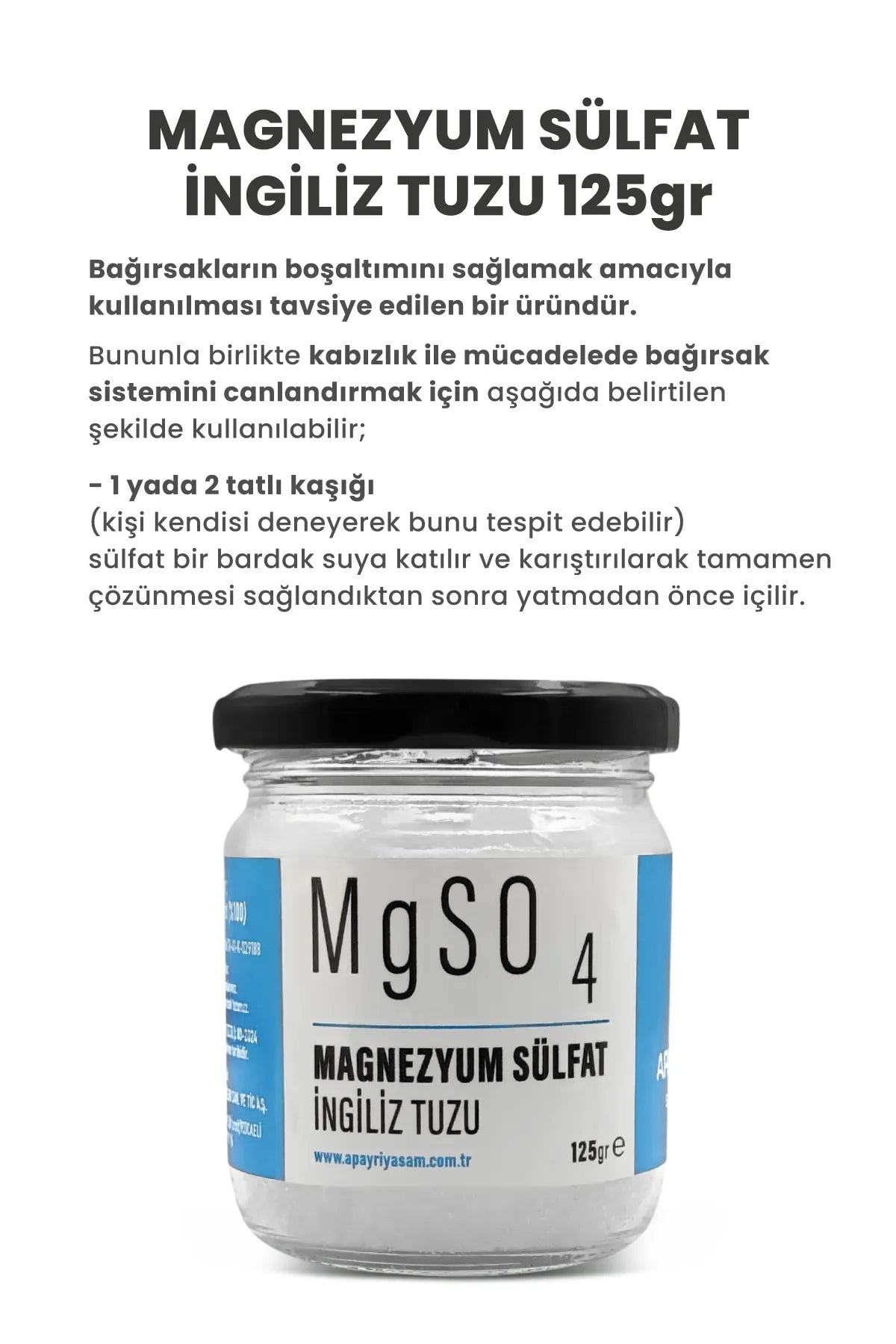 Magnezyum Sülfat, Ingiliz Tuzu (EPSOM TUZU) 125gr