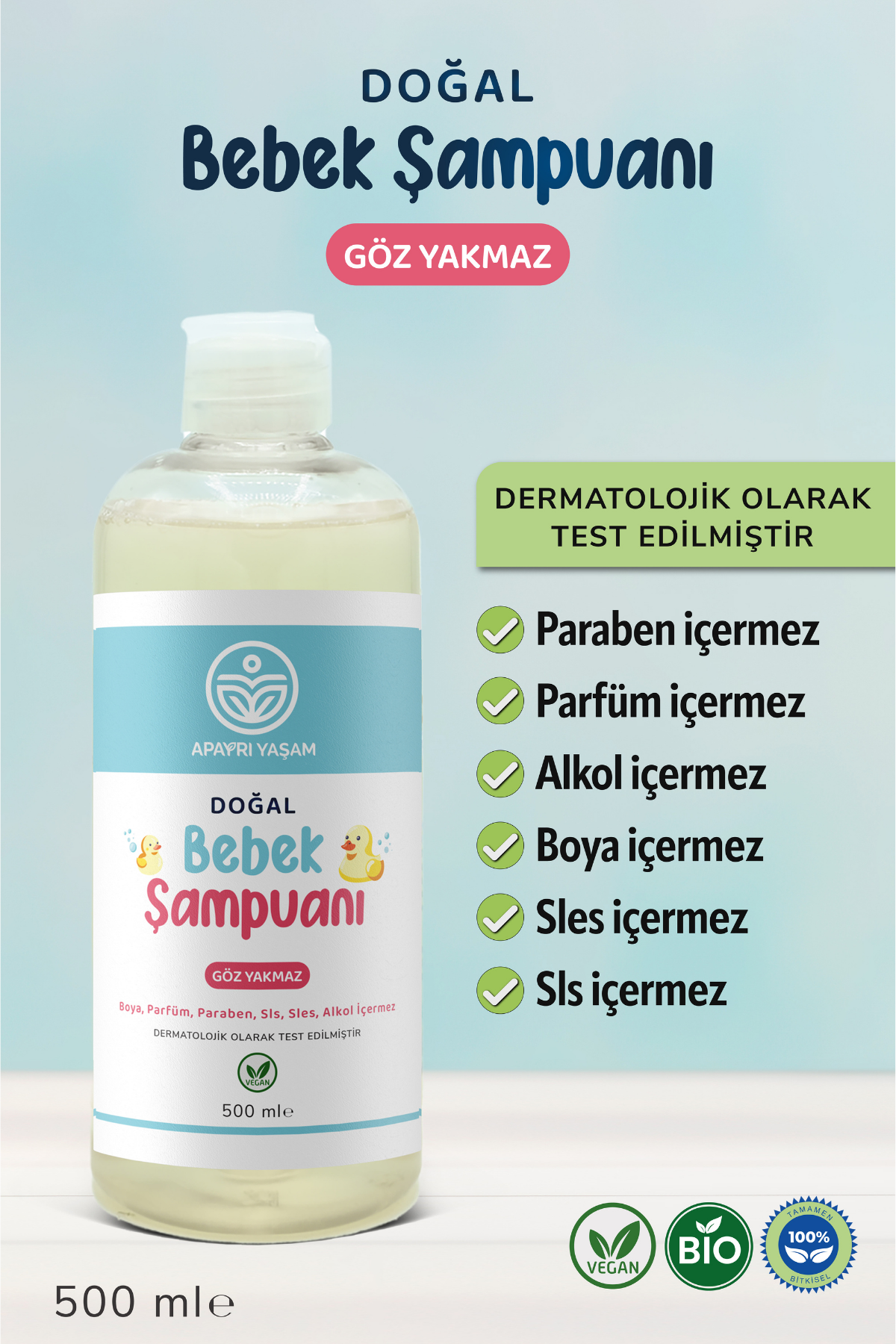 %100 Bitkisel Doğal Bebek Şampuanı 500 ml