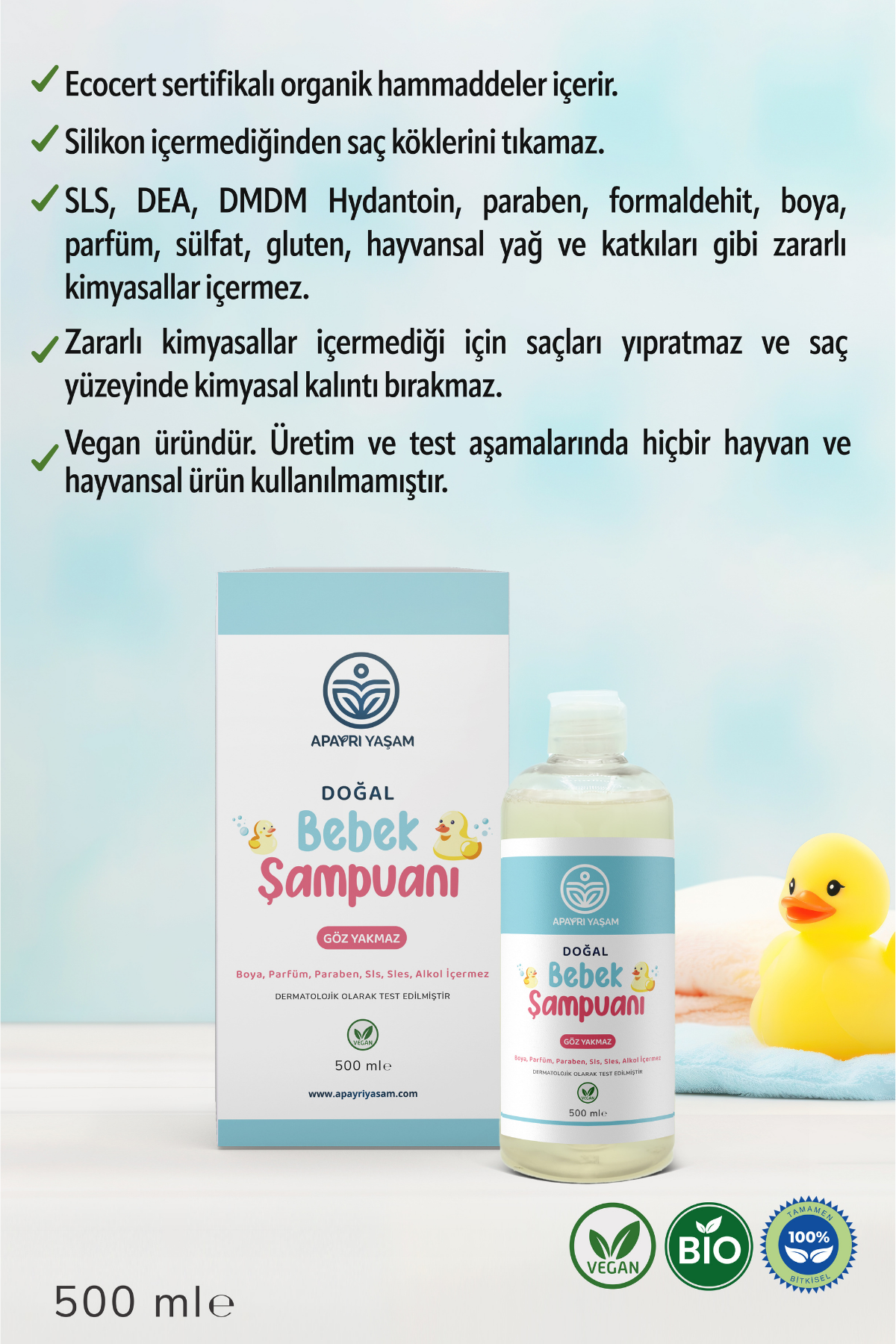 %100 Bitkisel Doğal Bebek Şampuanı 500 ml