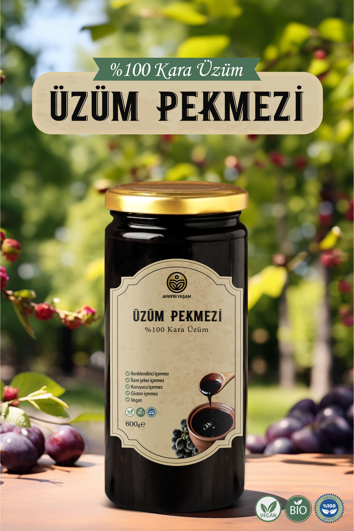 Katkısız %100 Doğal Kara Üzüm Pekmezi 600gr